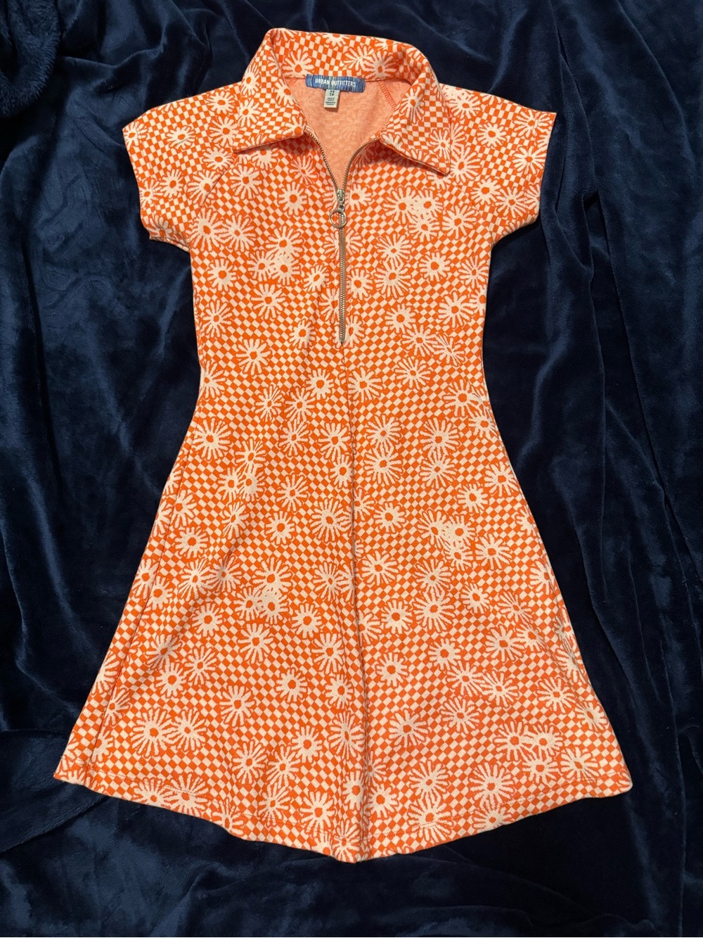 Urban Outfitters Orange Daisy Zip Polo Dress